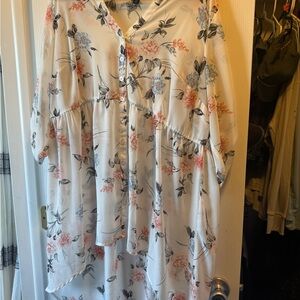 Torrid Cream Floral Button-Down Blouse